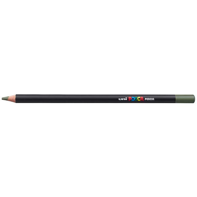 Khaki Green Uni Posca Pencil for vibrant, versatile art; smooth application for blending, hatching, and more on any paper.