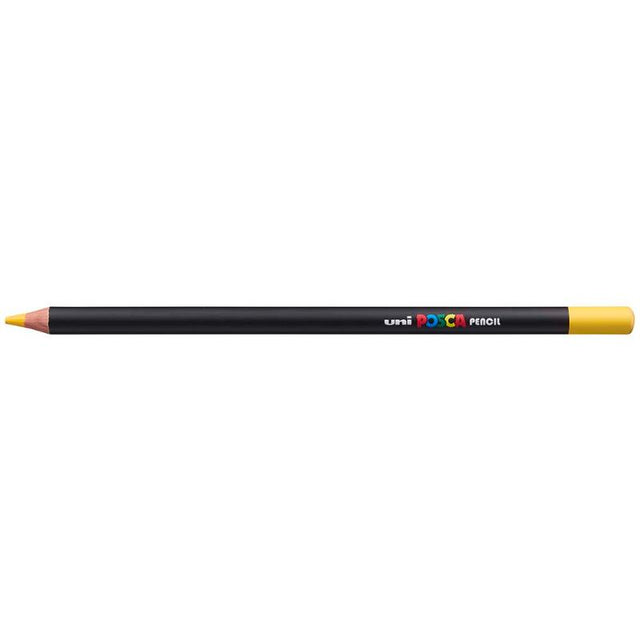 Vibrant yellow Uni Posca Pencil, ideal for various techniques and working on all paper types, with rich color intensity.