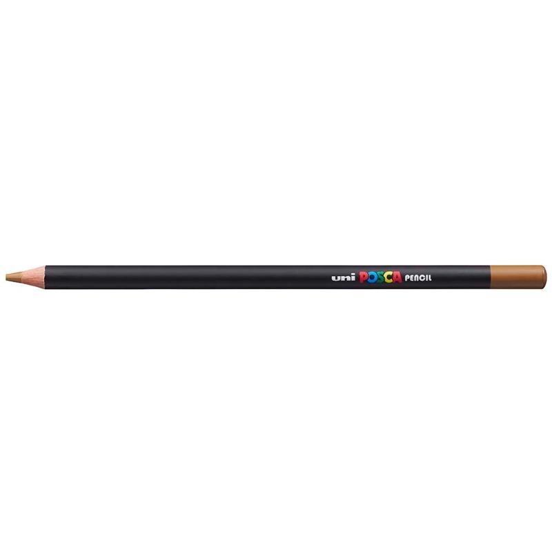 Uni Posca Pencil in Ash Brown, featuring vivid color, smooth application, and versatility for artists on various paper types.