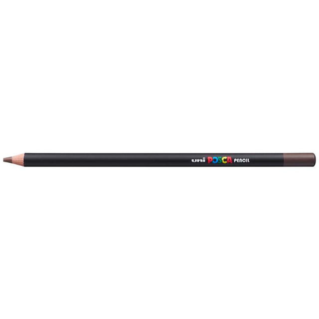 Dark Brown Uni Posca Pencil for vibrant artwork, ideal for blending, layering, and precise applications on various papers.