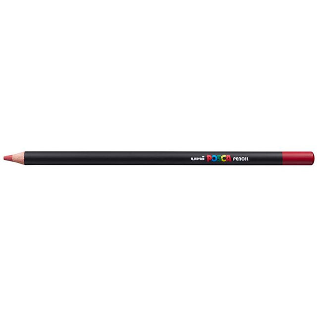 Red Uni Posca Pencil designed for artists, featuring vivid colors, smooth finish, and versatile techniques on various surfaces.