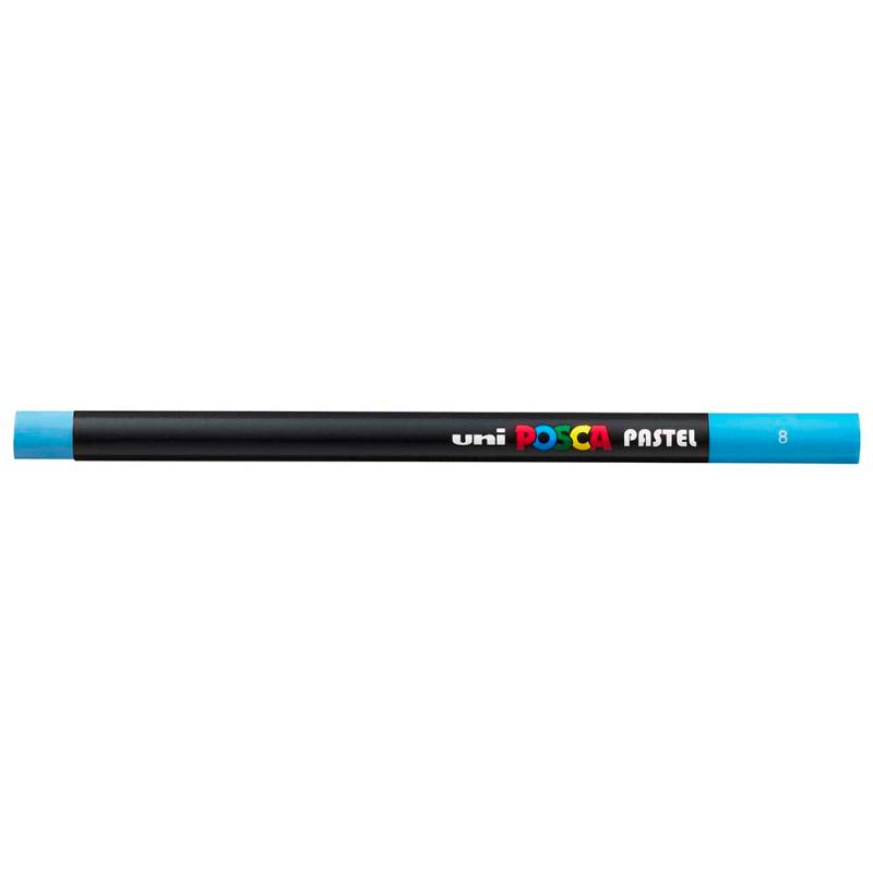 Light blue Uni Posca pastel stick with a smooth finish, perfect for blending and versatile on various surfaces.