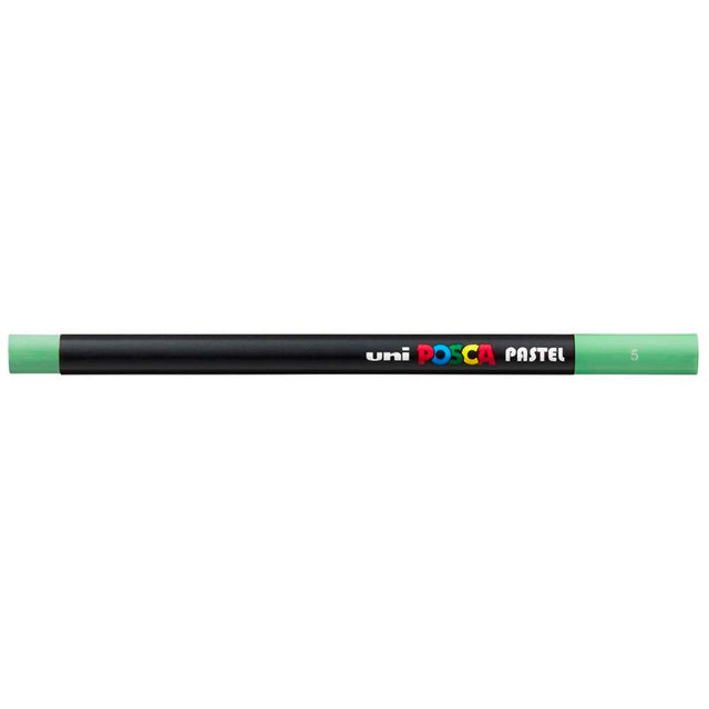 Uni Posca Pastel Light Green marker, vibrant and smooth for versatile art on various surfaces like wood, glass, and fabric.