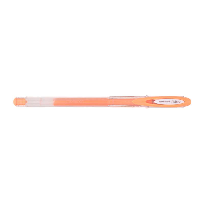 Vibrant pastel orange Uni-Ball Signo Angelic gel pen with a smooth 0.7mm nib, perfect for precise and creative writing.