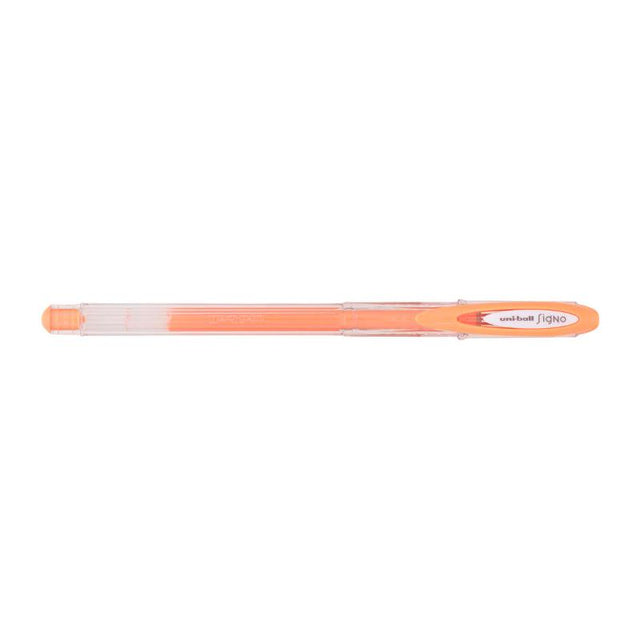 Vibrant pastel orange Uni-Ball Signo Angelic gel pen with a smooth 0.7mm nib, perfect for precise and creative writing.