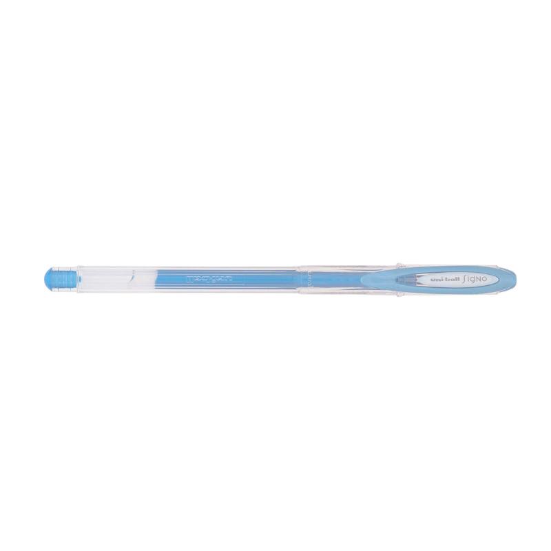 Uni-Ball Signo Noble 0.8mm gel pen in metallic blue, perfect for vibrant writing, journaling, and creative crafting.