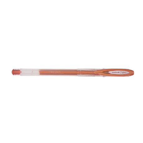 Uni-Ball Signo Noble 0.8mm Gel Pen in metallic bronze, ideal for vibrant writing, scrapbooking, and creative projects.