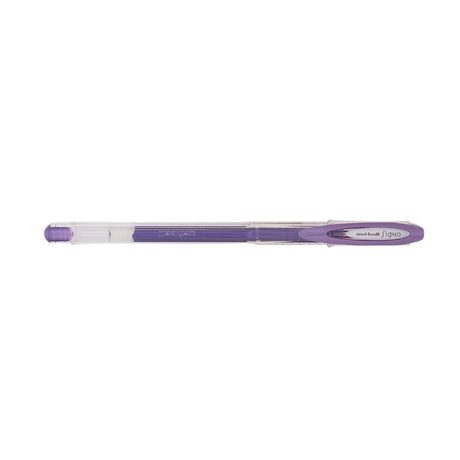 Uni-Ball Signo Noble 0.8mm gel pen with metallic violet ink, perfect for vibrant writing and artistic projects.