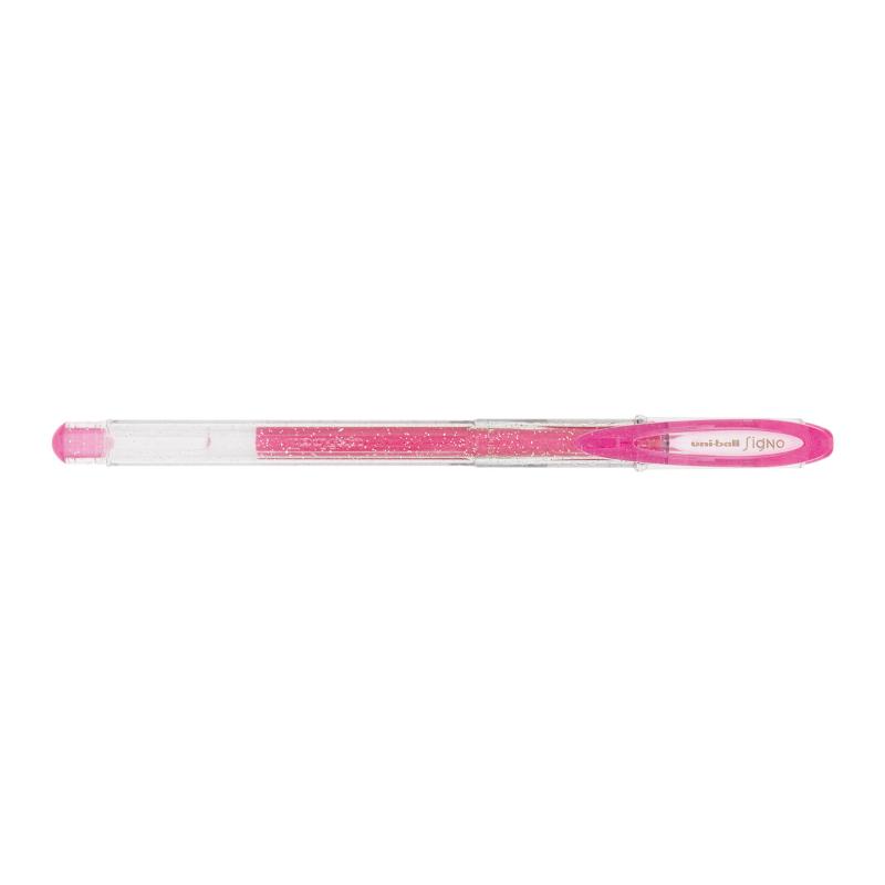 Vibrant pink gel pen with sparkling ink, 0.7mm tip for smooth writing, ideal for creative projects and journaling.