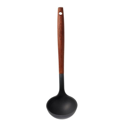 Scanpan Ash/Silicone Soup Ladle: 31cm durable ladle with a rustic ashwood handle and silicone head for serving soups and sauces.