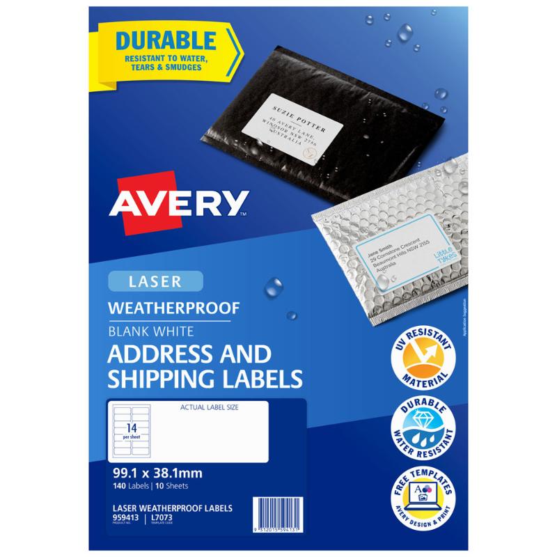 Avery Weatherproof Label L7073 99.1X38.1mm 14up 10 Sheets