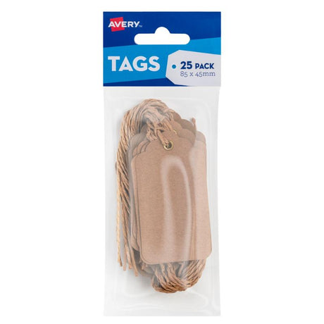 Kraft brown scallop tags (85x45mm) in a 25 pack, perfect for gifting, labeling, and crafting projects with a rustic charm.