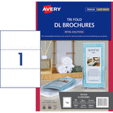 Avery Tri Fold Brochures A4, 20 sheets of premium white paper for inkjet/laser printing, perfect for custom marketing materials.