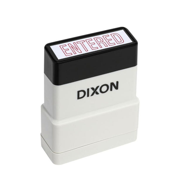 Dixon Stamp 027 Entered Red Pre Inked stamp, compact 13x42mm, delivers bold impressions for documents and invoices.