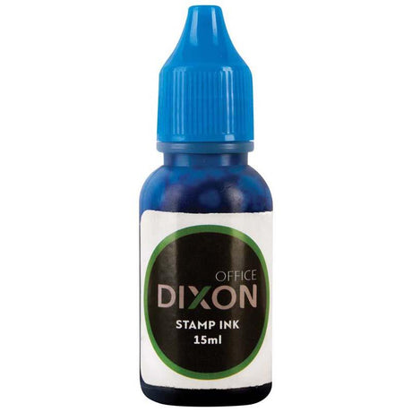 Dixon 15ml blue stamp refill for self-inking stamps, enhancing impressions for documents and crafts.