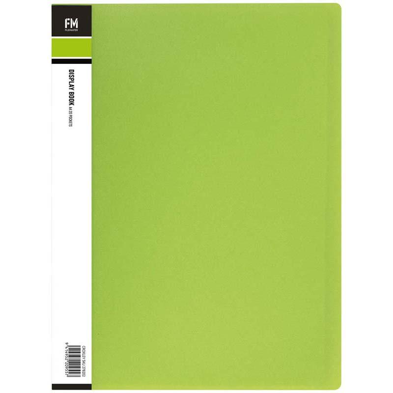 FM Display Book Vivid A4 in Lime Green with 20 durable pockets for stylish document organization and protection.
