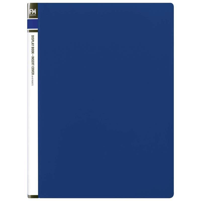 FM Display Book with blue insert cover, featuring 20 clear pockets for organizing A4 documents securely and stylishly.