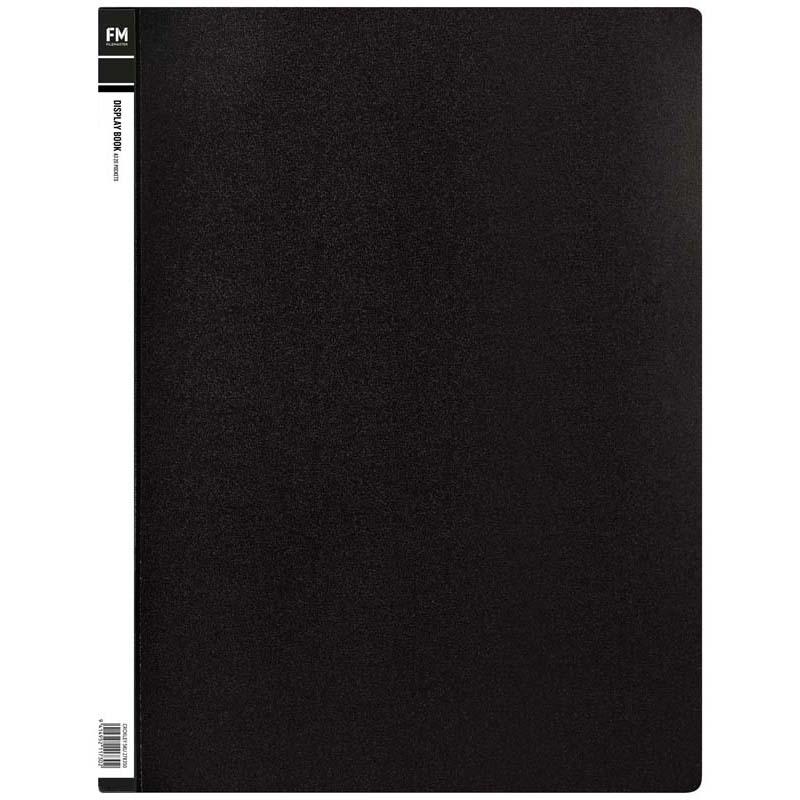 A3 black display book with 20 clear polypropylene pockets for organizing and showcasing documents and artwork.