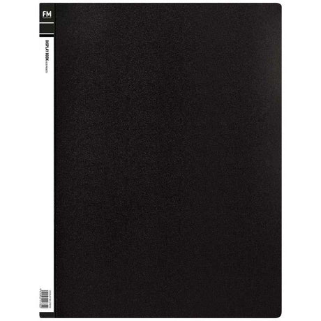 A3 black display book with 20 clear polypropylene pockets for organizing and showcasing documents and artwork.