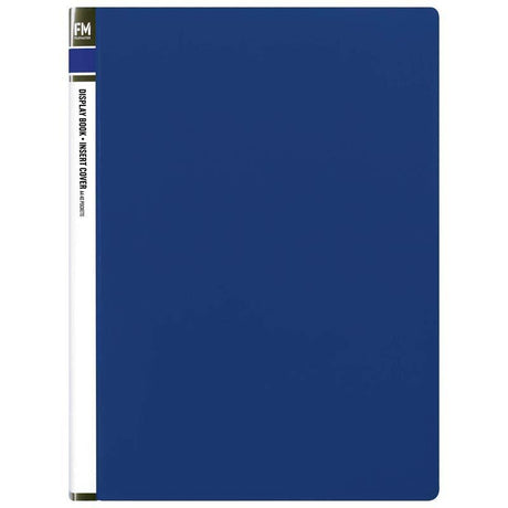 A4 display book with a vibrant blue cover and 40 clear pockets for organized document presentation.