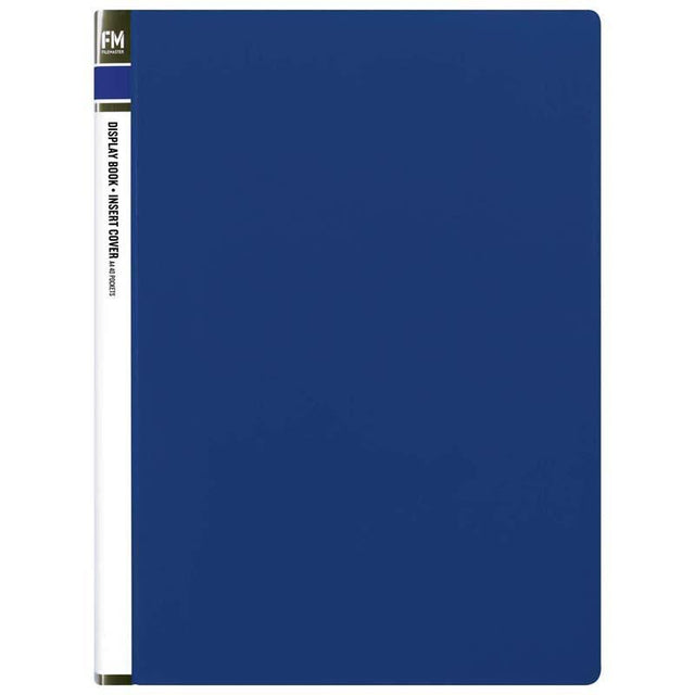 A4 display book with a vibrant blue cover and 40 clear pockets for organized document presentation.