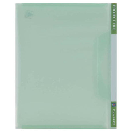 Avery Project File A4 in vibrant green, durable polypropylene, holds 20 sheets, featuring a color-coded strip for easy organization.