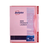 Avery Project File A4 in red, designed for organizing documents with a reversible color-coded strip and durable polypropylene protection.