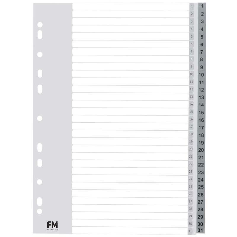FM Indices A4 1-31 in grey polypropylene, waterproof design for durable and organized document management.