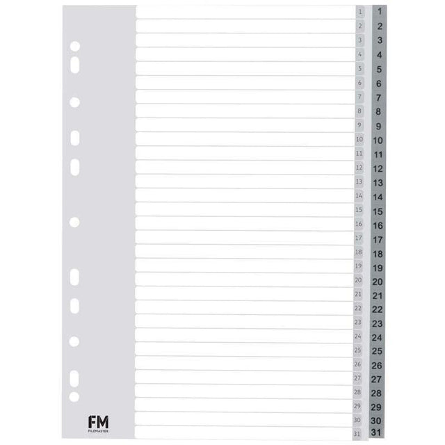 FM Indices A4 1-31 in grey polypropylene, waterproof design for durable and organized document management.