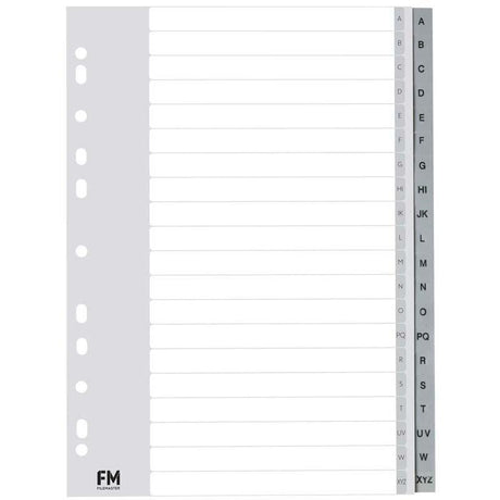 A4 grey polypropylene index with A-Z tabs, waterproof and durable for efficient document organization at home or office.