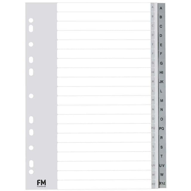 A4 grey polypropylene index with A-Z tabs, waterproof and durable for efficient document organization at home or office.