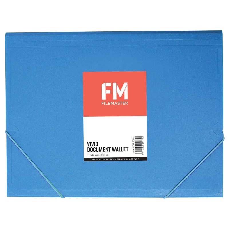 A4 document wallet in vivid ice blue, made of durable polypropylene with elastic band closure for secure file organization.