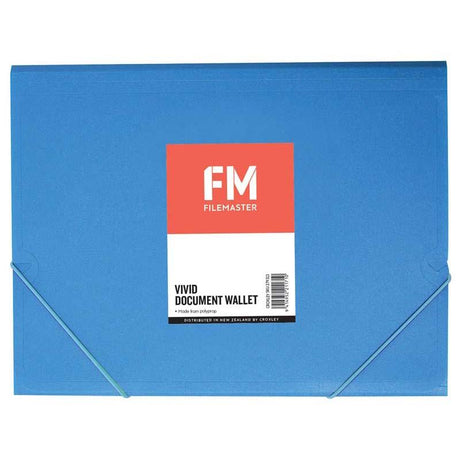 A4 document wallet in vivid ice blue, made of durable polypropylene with elastic band closure for secure file organization.
