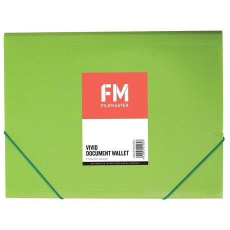 Vivid Lime Green A4 document wallet with elastic band closure for secure and stylish organization of important documents.