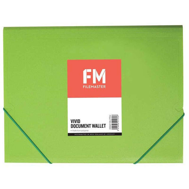 Vivid Lime Green A4 document wallet with elastic band closure for secure and stylish organization of important documents.