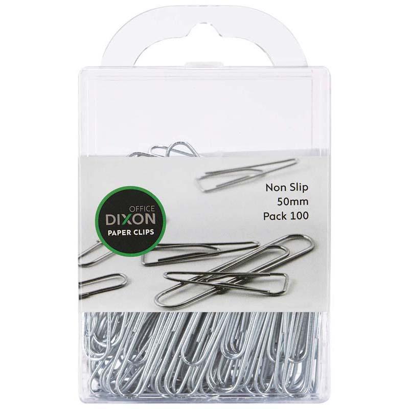 Silver 50mm nonslip paper clips in a pack of 100, perfect for organizing documents efficiently without slipping.