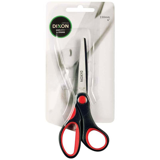 Dixon 150mm soft grip scissors in black and red, featuring ergonomic handles and stainless steel blades for effortless cutting.