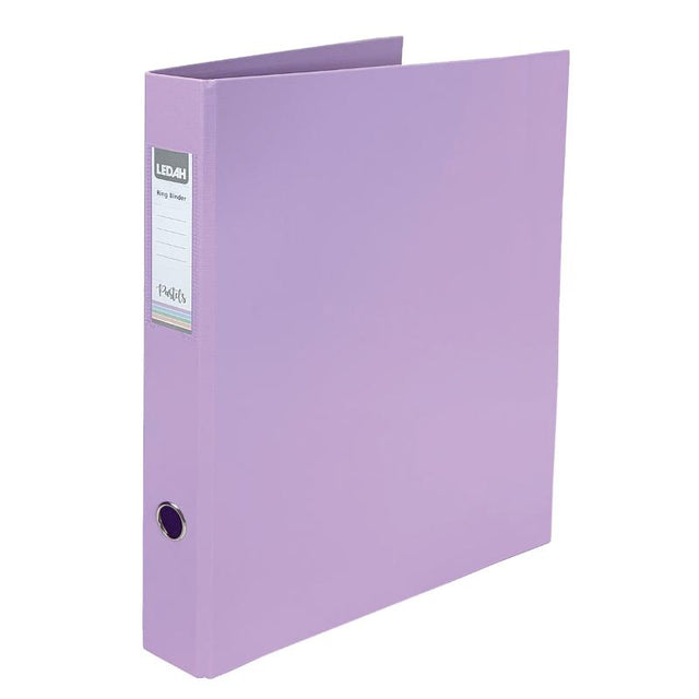 A stylish purple A4 ring binder with linen-textured cover, holds up to 200 sheets for organized filing and presentations.