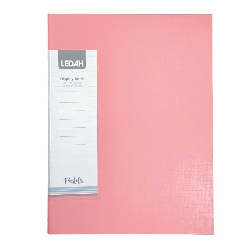 Stylish pink A4 display book with 20 thick pockets, perfect for organizing documents and presentations.