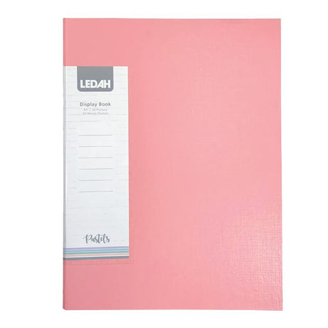 Stylish pink A4 display book with 20 thick pockets, perfect for organizing documents and presentations.