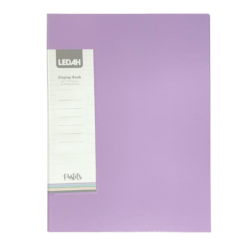 A4 purple display book with 20 thick pockets, linen-textured cover for elegant document organization and protection.