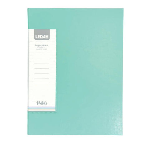 A4 green display book with linen texture, 20 durable pockets for organizing documents stylishly.