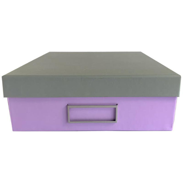 Purple Ledah Pastels Storage Box A4 with customizable nameplate, perfect for organizing documents and supplies stylishly.