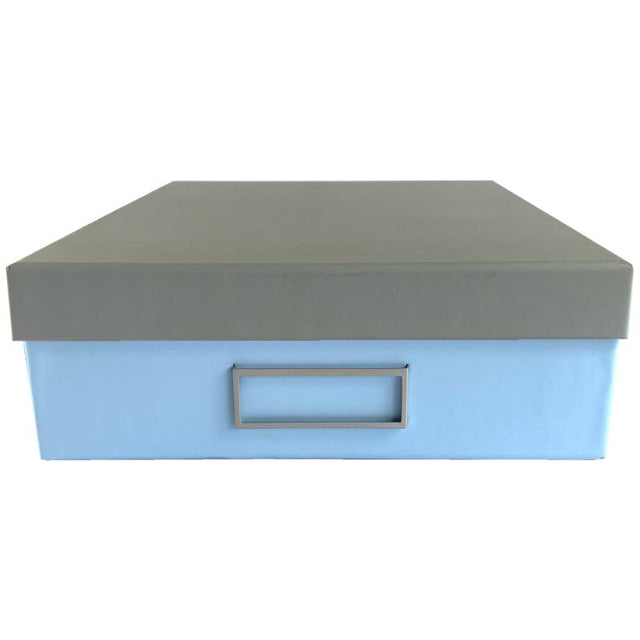 Blue Ledah Pastels Storage Box A4 with customizable nameplate, perfect for organizing papers and stationery elegantly.