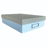 Ledah Pastels A4 storage box in blue, stylish design with customizable nameplate, perfect for organizing papers and stationery.