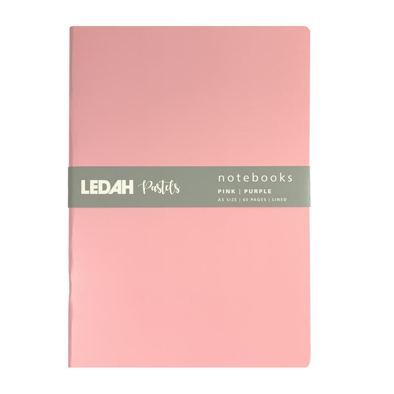 A5 Ledah Pastels Notebook Pack of 2 in pink and purple, featuring 60 ruled pages for versatile note-taking and organization.