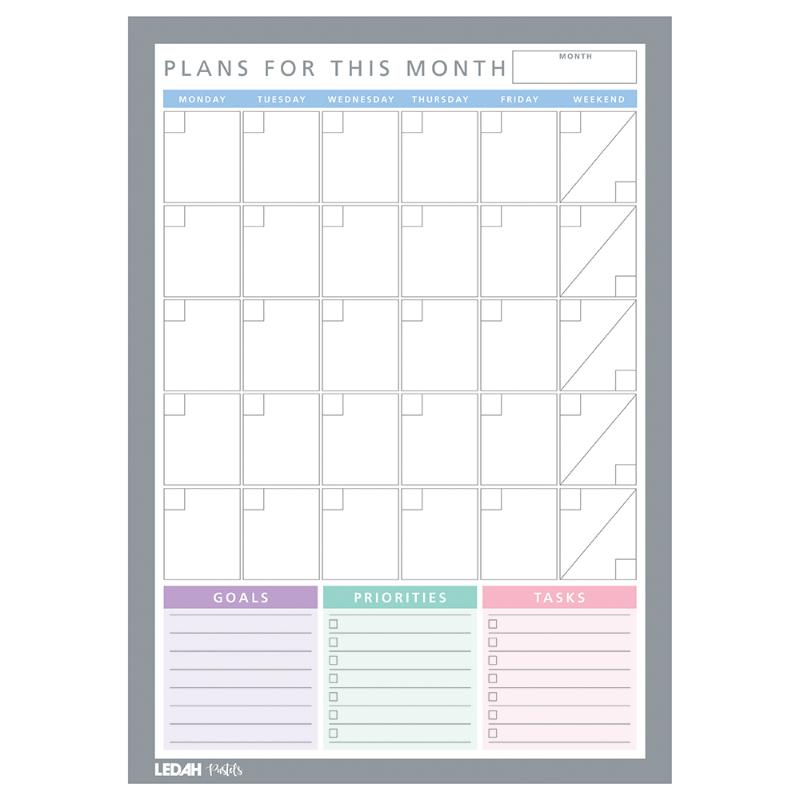 Ledah Pastels Monthly Desk Planner A4 with 20 undated sheets for stylish and organized scheduling in soothing pastel colors.