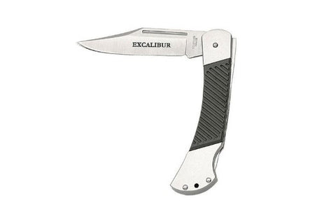 Compact Excalibur 85mm clip point knife with rubberized grip, durable stainless steel blade, ideal for outdoor and everyday use.