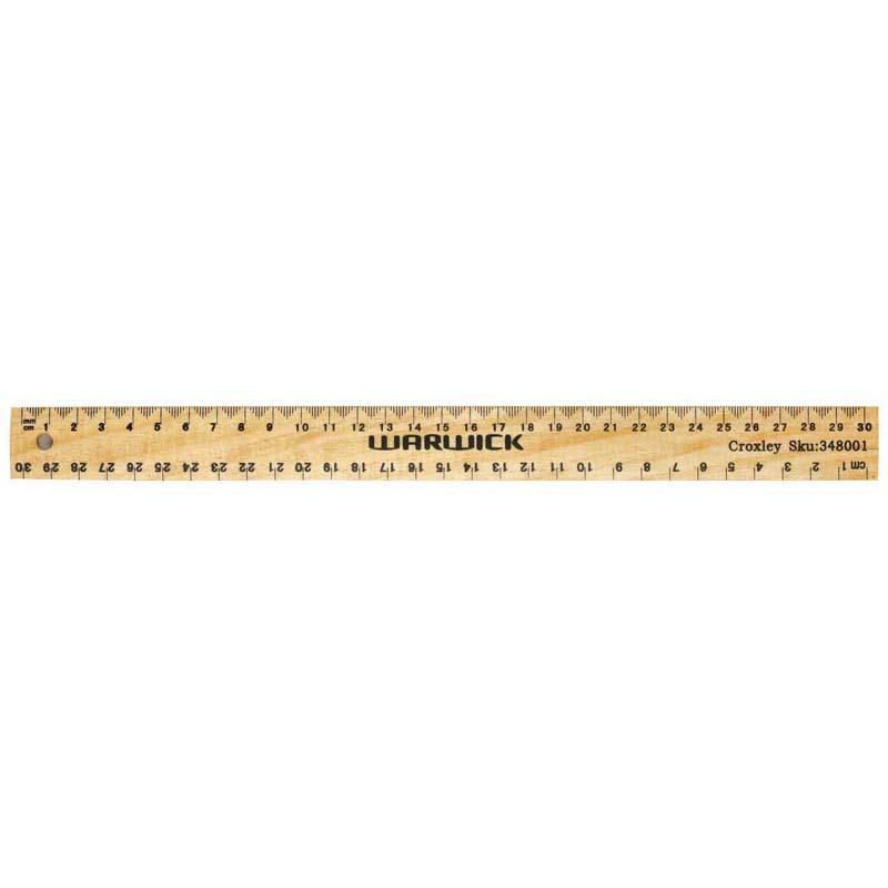 Wooden 30cm ruler with clear centimeter and millimeter markings, ideal for precise measurements at school or home.