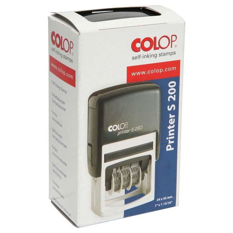 Compact black Colop Stamp Dater S260 with customizable plate for clear date imprints, ideal for efficient document management.